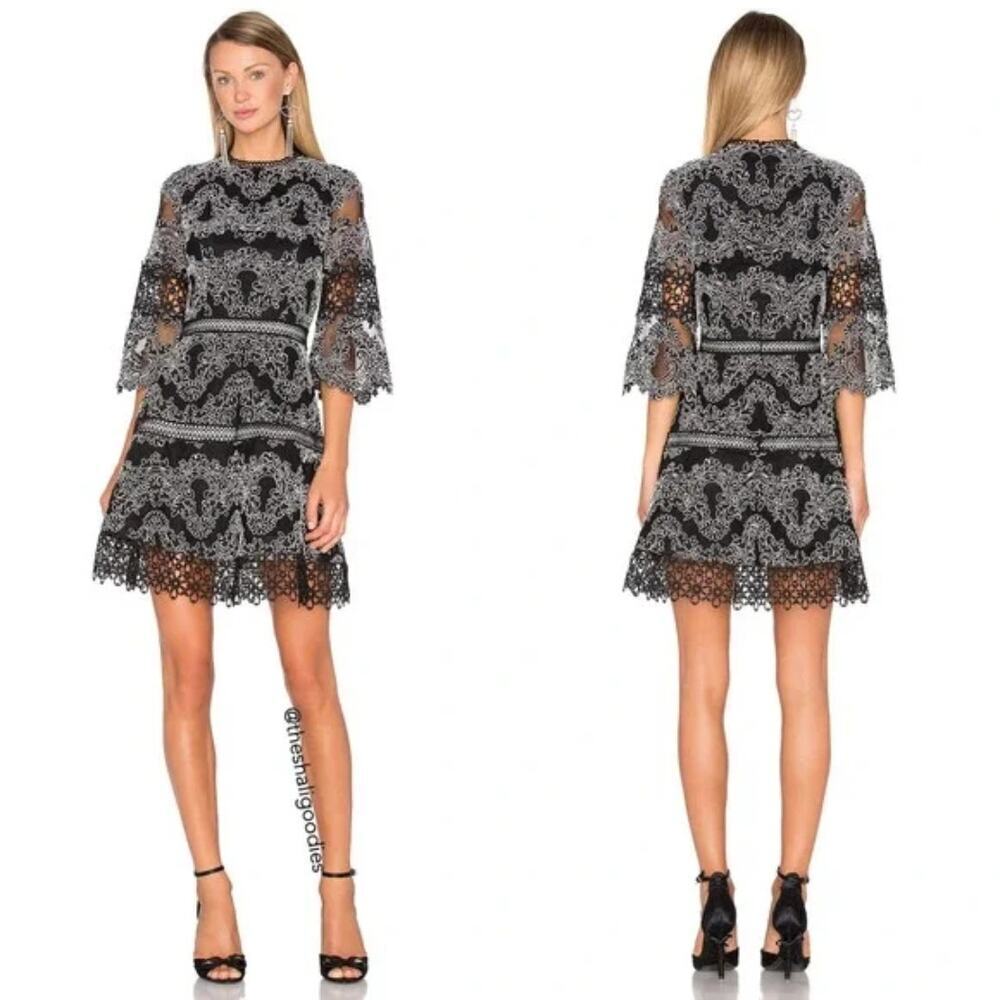 ALEXIS Karina Dress Black White Embroidered Lace Mini Cocktail Party Size XS